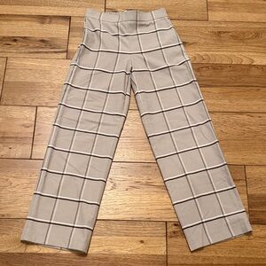 Babaton Beige Soft Flannel Plaid Trousers, Size Small